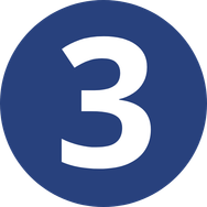 A blue circle with a bold white number three showing the third step in the process.